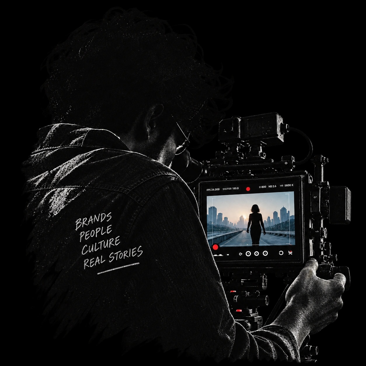Generated concept artwork of a cinematographer working with a cinema camera